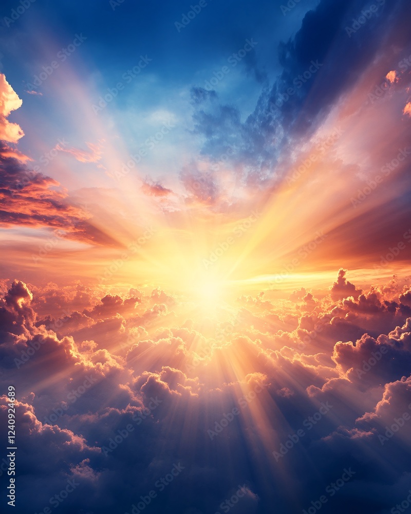 Fototapeta premium dramatic sunset sky with clouds and rays of light