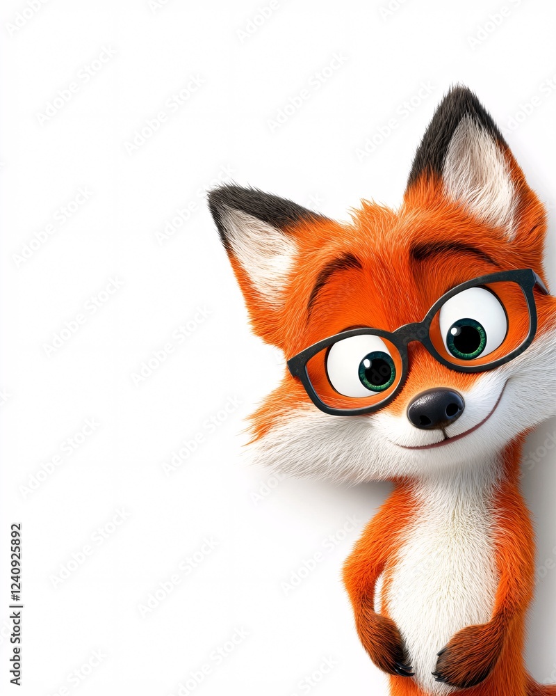 Obraz premium Friendly Cartoon Fox with Glasses