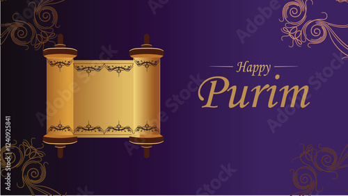 Happy Purim Festival Elegant Scroll Design