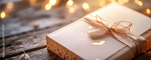 Happy Galentine's Day card Concept. Elegant Gift Box with Bow and Heart Accent