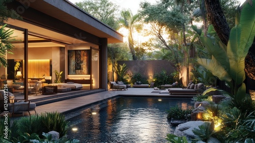 Wallpaper Mural Tropical Villa Sunset Poolside Relaxation Torontodigital.ca