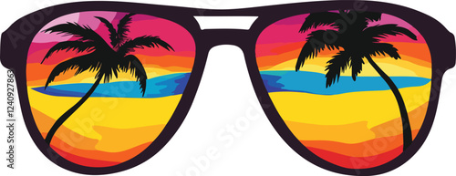 Hawaiian Sunglasses with Vacation Vibes Vector Illustration
