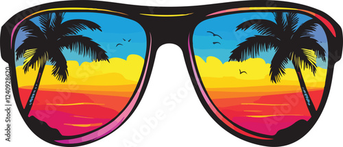 Hawaiian Sunglasses with Vacation Vibes Vector Illustration