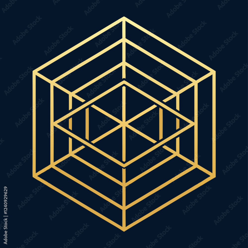 Modern Navy and Gold Interlocking Hexagon Pattern