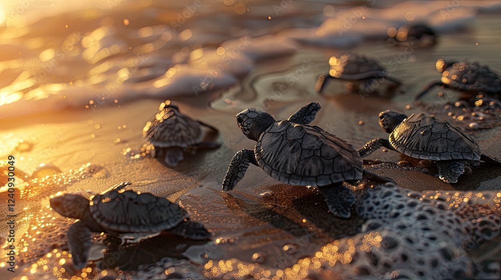 Fototapeta premium A group of baby sea turtles on the beach