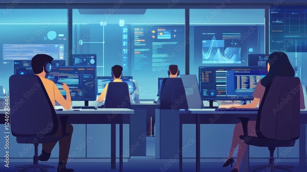 Night Shift Coders: A Team of Programmers Working Late in a Modern Office Night Shift Coders: A Team of Programmers Working Late in a Modern Office