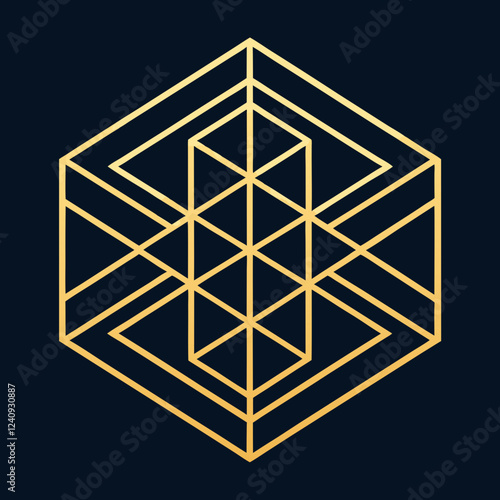 Modern Navy and Gold Interlocking Hexagon Pattern