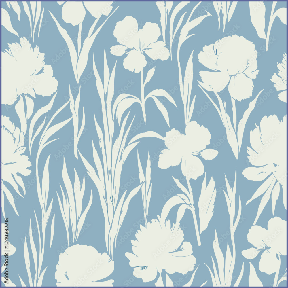Fototapeta premium Light Teal Floral Silhouettes on Gentle Teal Canvas