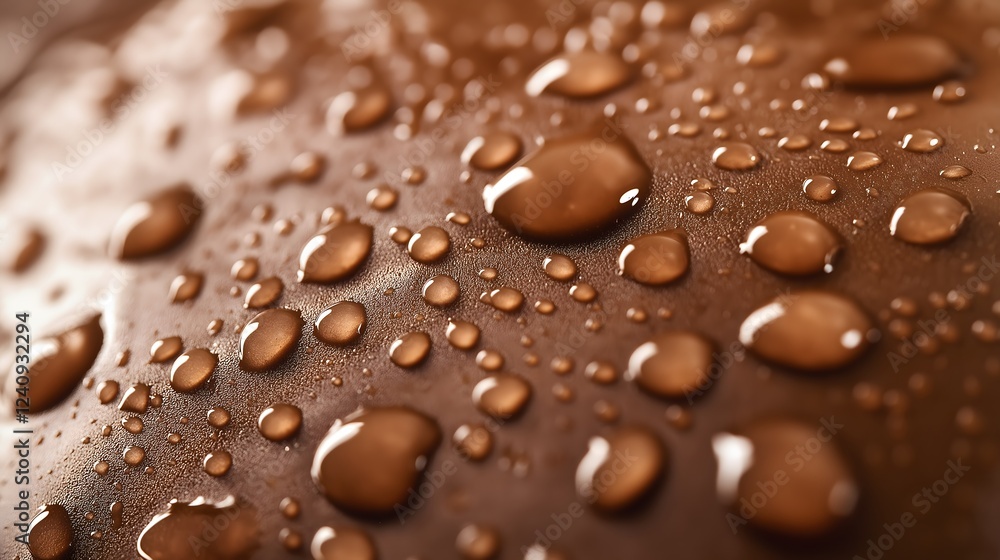 Brown Surface with Shiny Water Droplets - Macro Texture Close-Up Brown Surface with Shiny Water Droplets - Macro Texture Close-Up