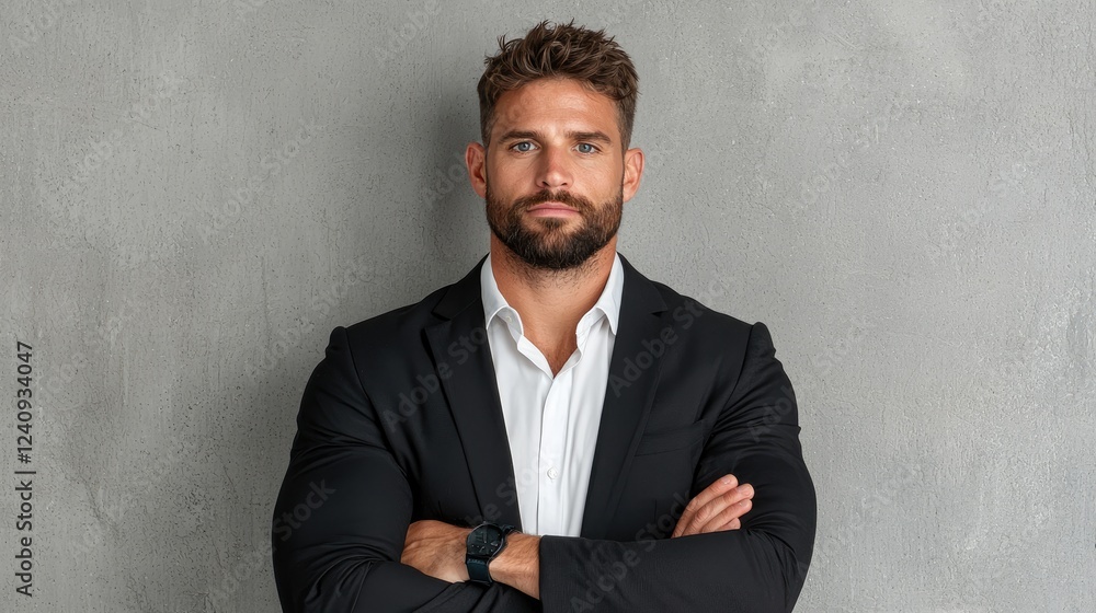 Confident businessman portrait, arms crossed, grey background, corporate headshot (1) Confident businessman portrait, arms crossed, grey background, corporate headshot (1)