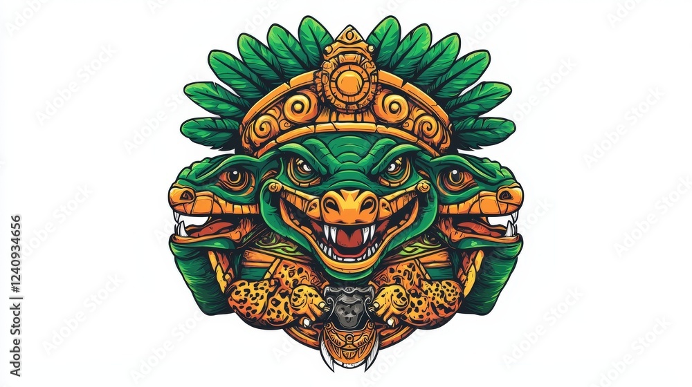 Fototapeta premium Intricate Multi-Headed Creature Graphic Design on White Background for Creative Merchandise and Apparel