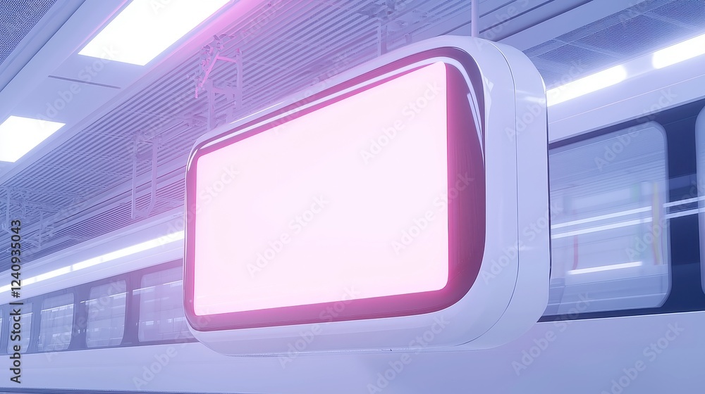 Obraz premium Dynamic Urban Scene, Elevated train glides past vibrant LED billboards, reflections dance on glass windows, capturing the essence of Tokyo's bustling suburb life, modernity in motion