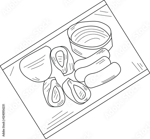 the Illustration of dish called pempek that originally from Palembang Indonesia.