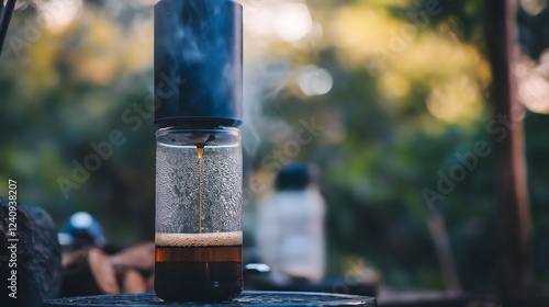 Brewing Coffee Outdoors with Aeropress for a Relaxing Nature Escape photo