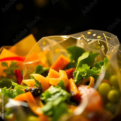 “Sustainable food concept with plant-based meals and reusable packaging.”