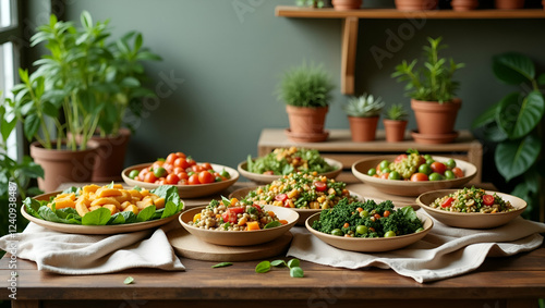 “Sustainable food concept with plant-based meals and reusable packaging.”