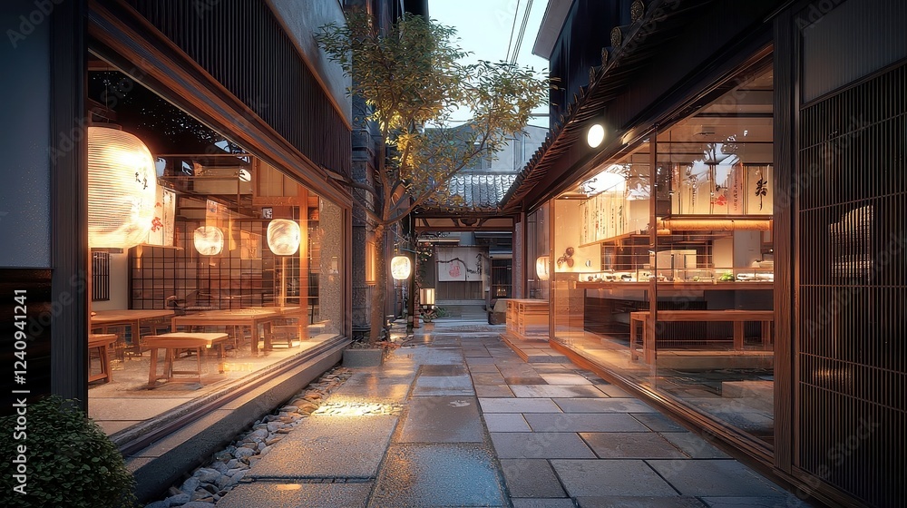 Tokyo's Vibrant Alleyway, A fusion of modern and traditional, illuminated by glowing LED lanterns, creating a warm, inviting atmosphere in a bustling urban environment Tokyo's Vibrant Alleyway, A fusion of modern and traditional, illuminated by glowing LED lanterns, creating a warm, inviting atmosphere in a bustling urban environment