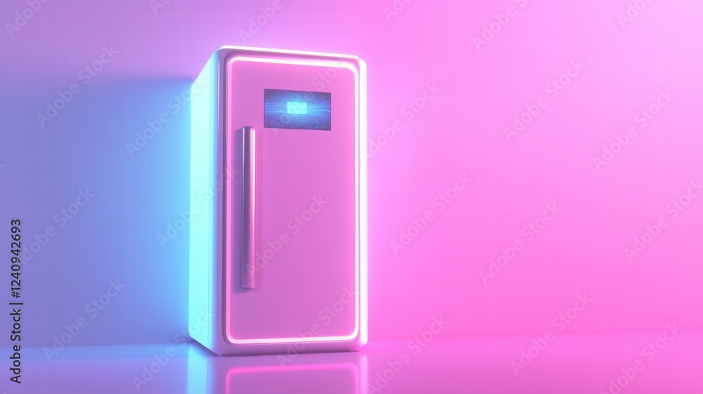 Smart refrigerator with interactive projection in soft lighting Smart refrigerator with interactive projection in soft lighting