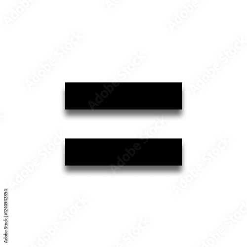 Black color = equals sign with a soft shadow down on transparent background