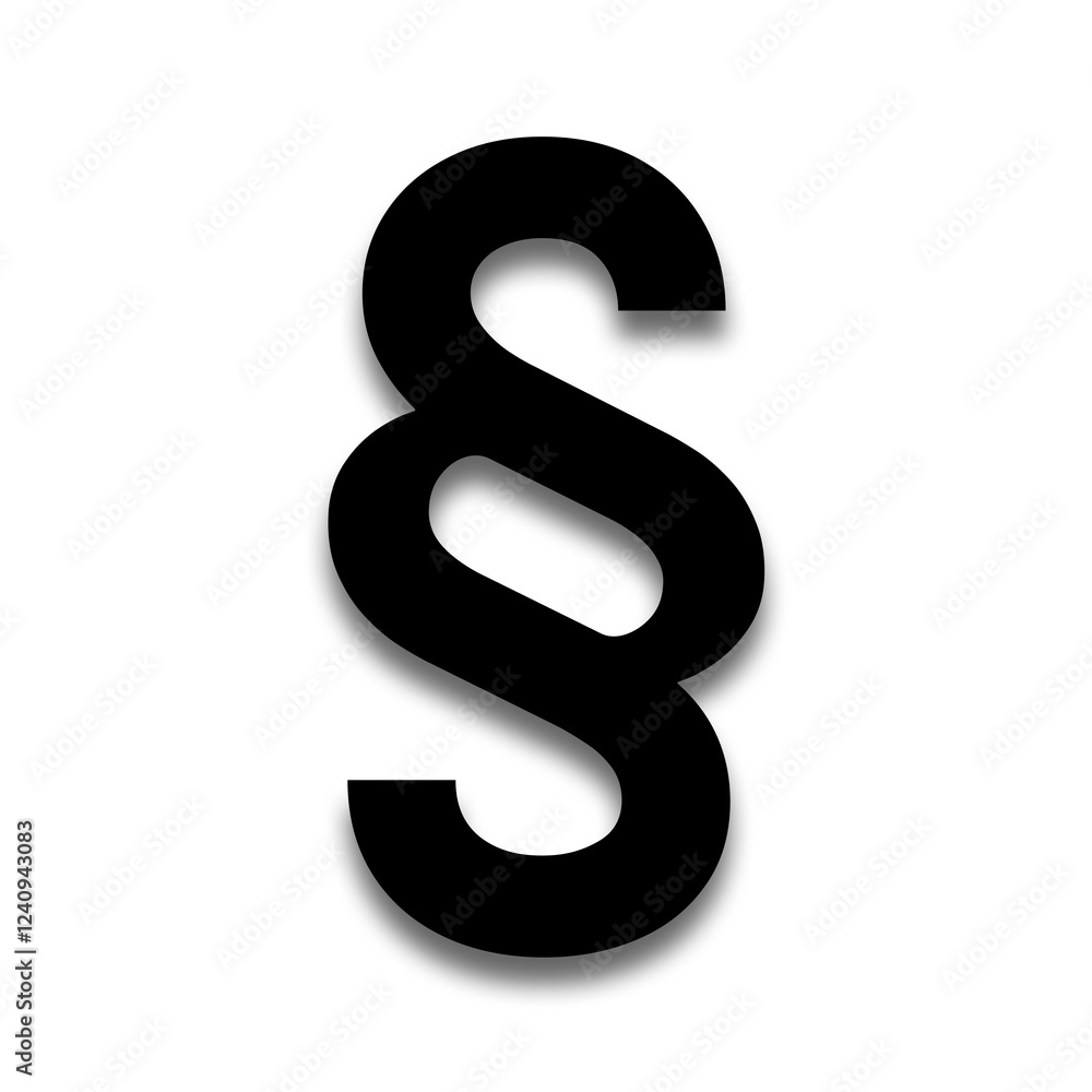 Black color § section sign with a soft shadow down on transparent background Black color § section sign with a soft shadow down on transparent background