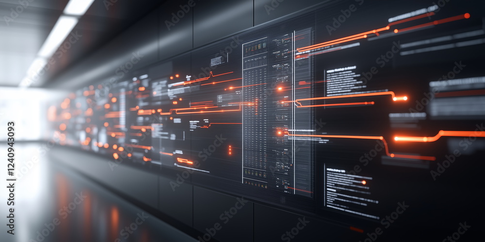 Fototapeta premium Advanced building entrance floor directory or tenant list. Electronic status board.