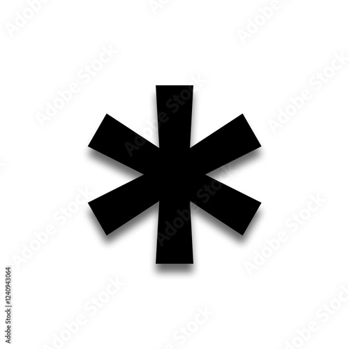 Black color * asterisk sign with a soft shadow down on transparent background