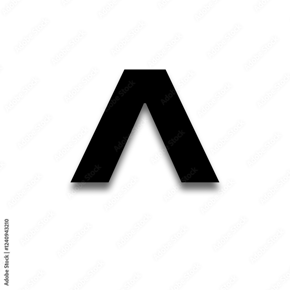 Black color ^ caret character with a soft shadow down on transparent background Black color ^ caret character with a soft shadow down on transparent background