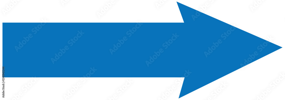 Blue long arrow pointing to the right. Straight long arrow icon, right thin line, blue cursor, horizontal element, thick pointer vector long arrow icon isolated on white background. Blue long arrow pointing to the right. Straight long arrow icon, right thin line, blue cursor, horizontal element, thick pointer vector long arrow icon isolated on white background.