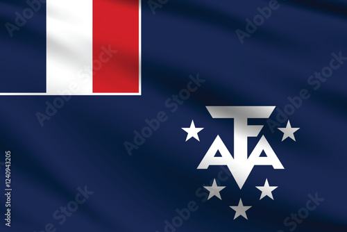 French Southern and Antarctic Territory flag official colors and proportion digital vector illustration. Pleated flag.