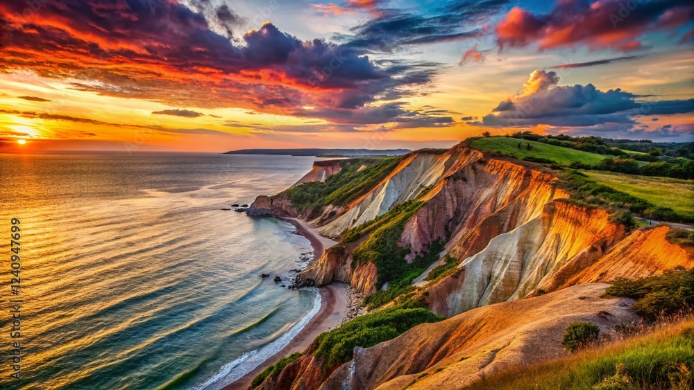 Naklejka premium Aquinnah Cliffs Sunset, Martha's Vineyard: Dramatic Coastal Landscape Photography