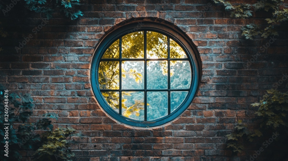 Obraz premium Round Window in Brick Wall, Nature's View