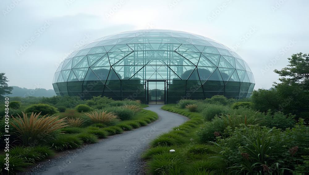 Fototapeta premium Massive glass dome sheltering a self-sustaining biosphere
