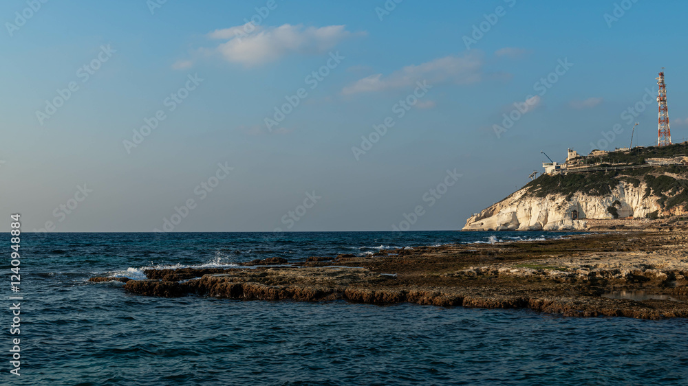 Naklejka premium View of Rosh HaNikra from the northern beaches of Israel. 