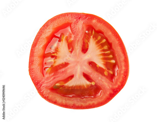 Wallpaper Mural fresh juicy red tomato round slice with seeds and pulp on isolated background
 Torontodigital.ca