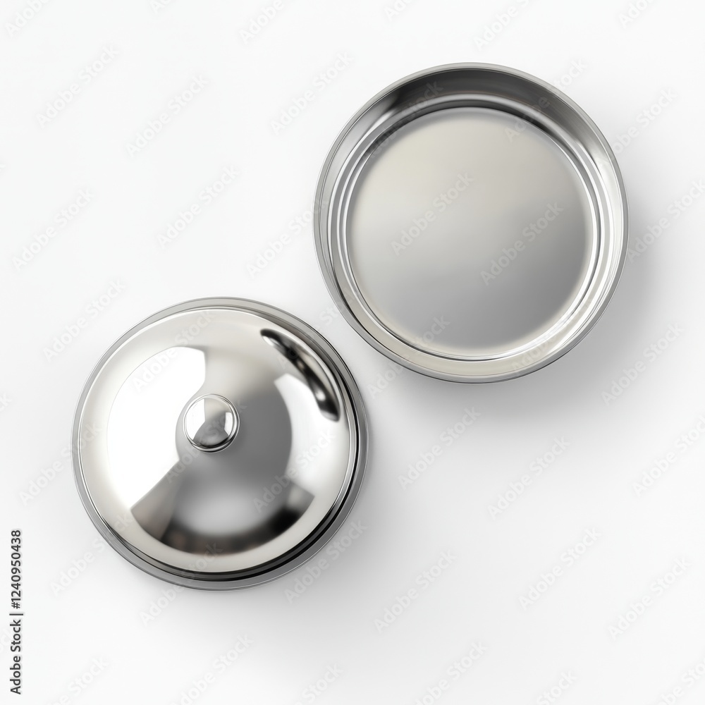Stainless steel container open, studio shot, white background, food storage Stainless steel container open, studio shot, white background, food storage