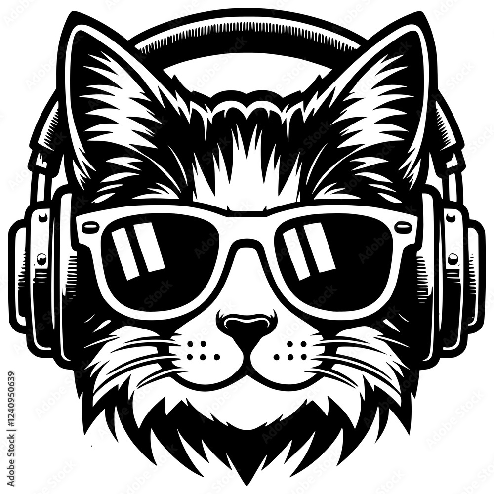 Funny Cat wearing sunglasses and headphones design Funny Cat wearing sunglasses and headphones design