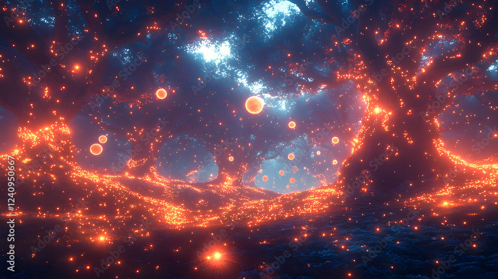 Glowing Trees in a Mystical Night Landscape Glowing Trees in a Mystical Night Landscape