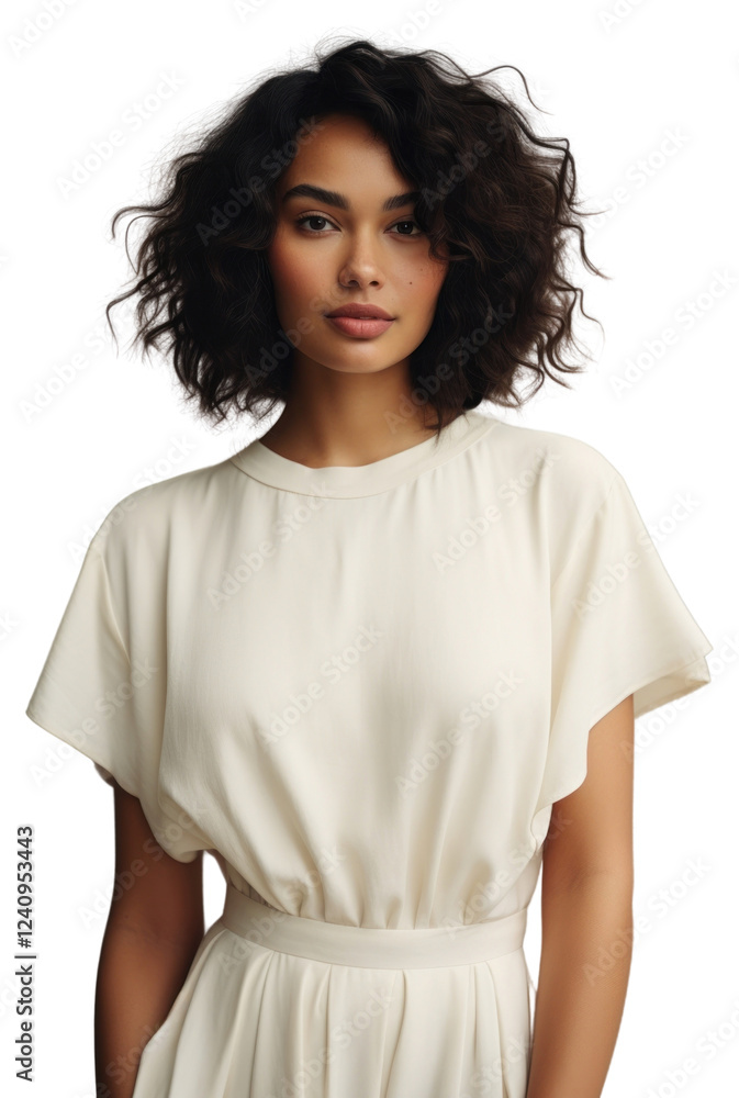 Fototapeta premium PNG A happy mixed race british woman wear cream dress portrait fashion sleeve.