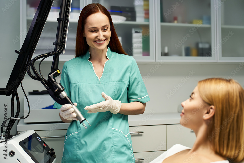 Obraz premium Beautiful young woman receiving a dermatology procedure in a modern clinic