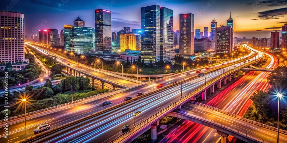 Beijing Yuting Bridge Night Highway Traffic - Stunning Cityscape Stock Photo Beijing Yuting Bridge Night Highway Traffic - Stunning Cityscape Stock Photo