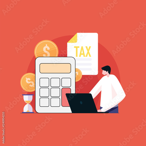 A man working on a laptop in the office, calculating business balances. Focused on business finance and income tax deduction planning
