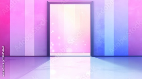 A vibrant doorway with a colorful gradient background, inviting exploration into a bright, illuminated space.