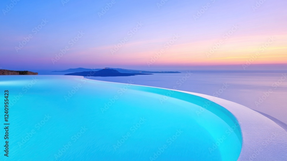 Obraz premium A majestic private villa overlooking the ocean, infinity pool shimmering under the sunset