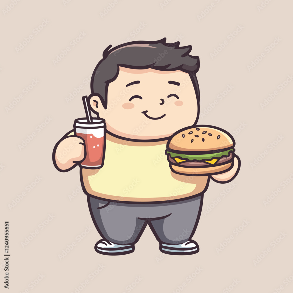 A little fat boy eating fast food vector illustartion A little fat boy eating fast food vector illustartion