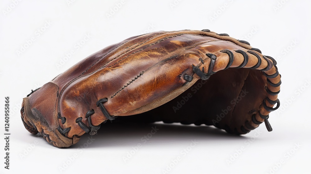 A single leather baseball glove displayed against a white background A single leather baseball glove displayed against a white background