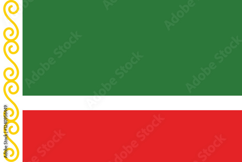 Flag of Chechnya. Flag icon. Standard color. Standard size. A rectangular flag. Computer illustration. Digital illustration. Vector illustration.