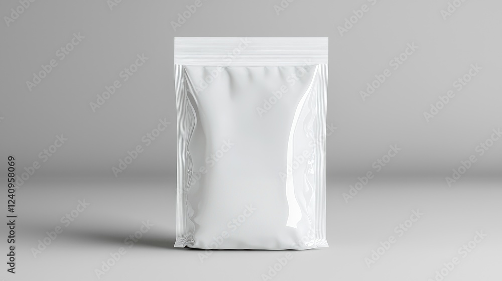 Blank white stand-up pouch mockup; studio background; packaging design Blank white stand-up pouch mockup; studio background; packaging design
