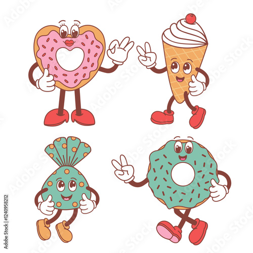 set of isolated whimsical donut, candy, ice cream 