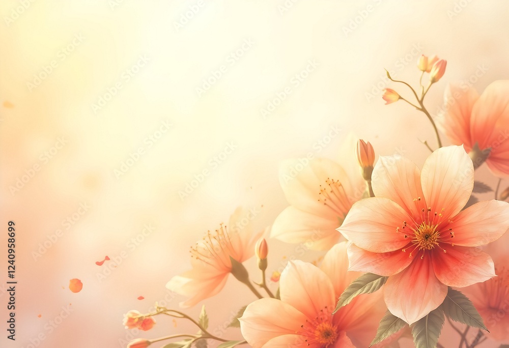 Fototapeta premium Peach Blossom Flowers Soft Light Spring Wallpaper