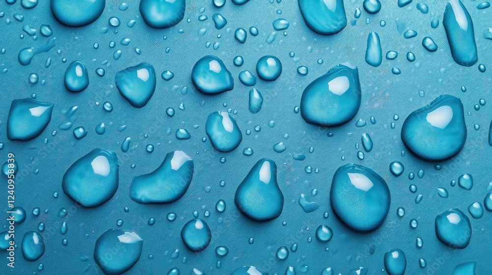 Close-Up of Water Droplets on a Blue Surface, Capturing the Essence of Refreshment and Cleanliness in Nature’s Element on World Water Day Close-Up of Water Droplets on a Blue Surface, Capturing the Essence of Refreshment and Cleanliness in Nature’s Element on World Water Day